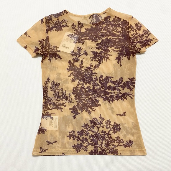 Miaou Mini Tee Gold Toile Sheer Mesh Short Sleeve Top - Picture 2 of 5